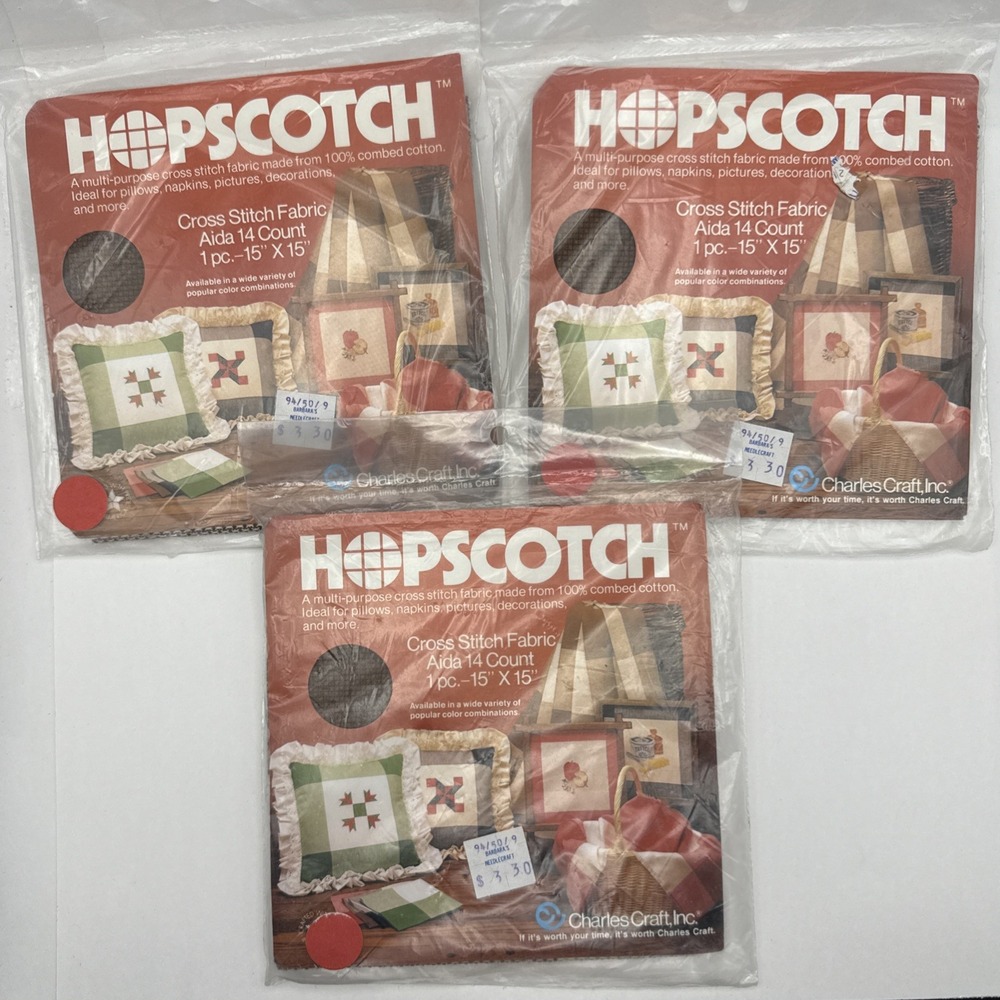 Lot Of 3 Charles Craft Hopscotch Cross Stitch Fabric Aida 14 ct. 15"x15" Each‎